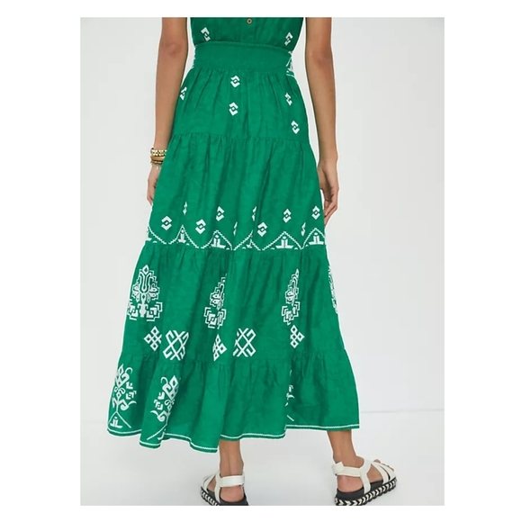 Anthropologie Mitra Embroidered Maxi Skirt Green - Picture 6 of 10